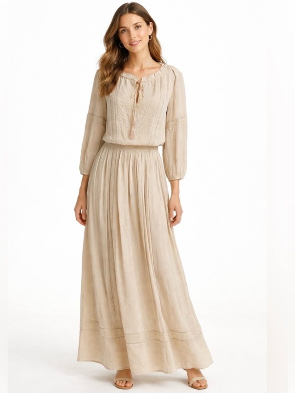 NWT Banana Republic 100% Silk Cream Maxi Dress Size M